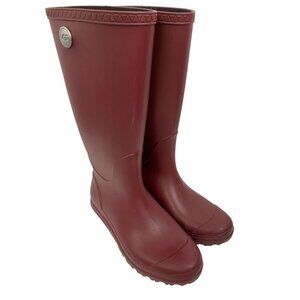Ugg Womens Burgundy Tall Rubber Rain Boots Size 6 B10674 USA nonslip flat